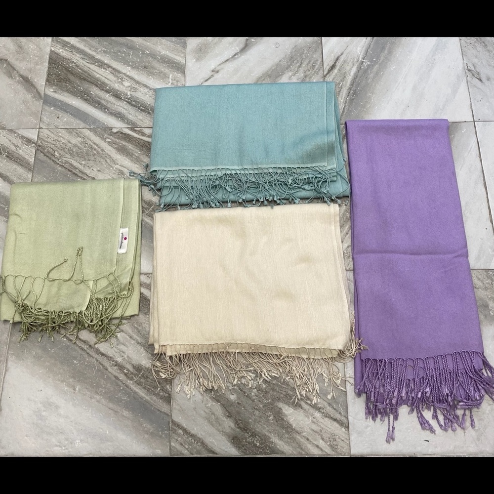 4 scarf wraps: lavender:cream:ice blue: pistachio
